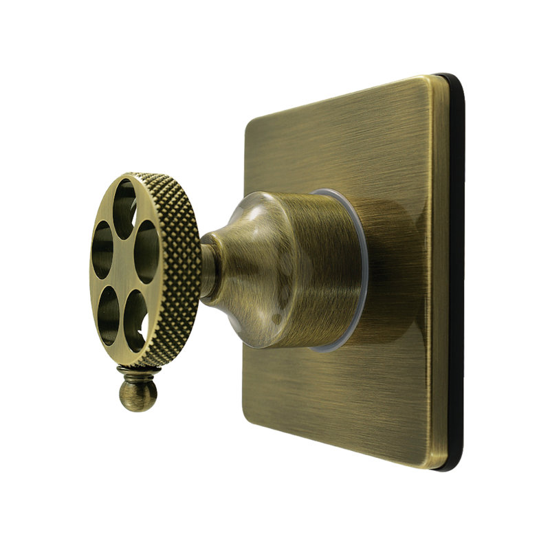 Kingston Brass Webb Single-Handle Wall Mount Six-Way Diverter Valve with Knurled Handle and Square Trim Kit, Antique Brass