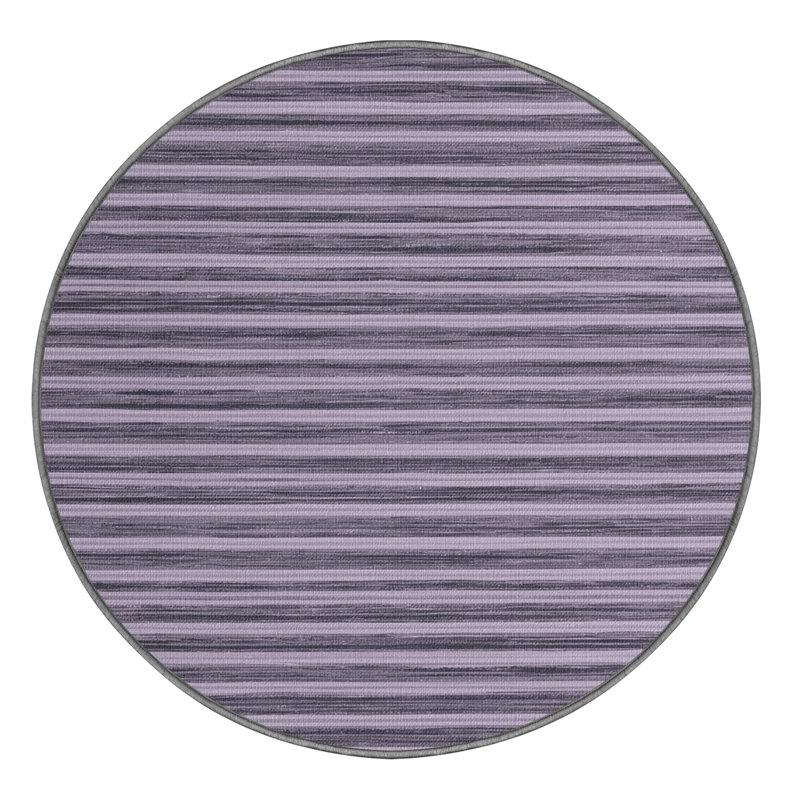 Machine Washable Horizontal Stripes Purple Area Rug, Round 7'
