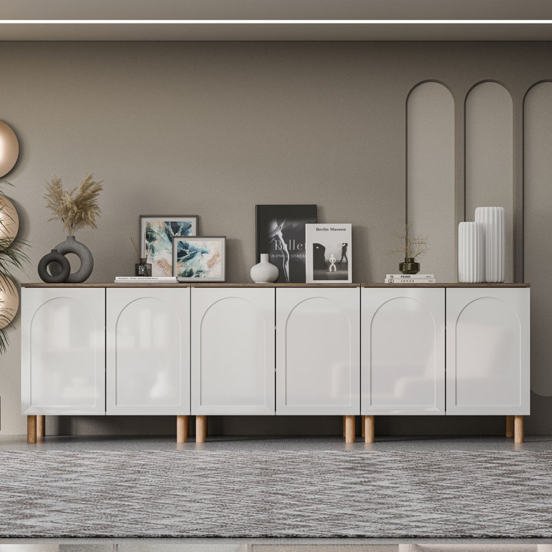 Bohem Sideboard with MDF Doors, White/Walnut, 34" x 105" W x 20" D