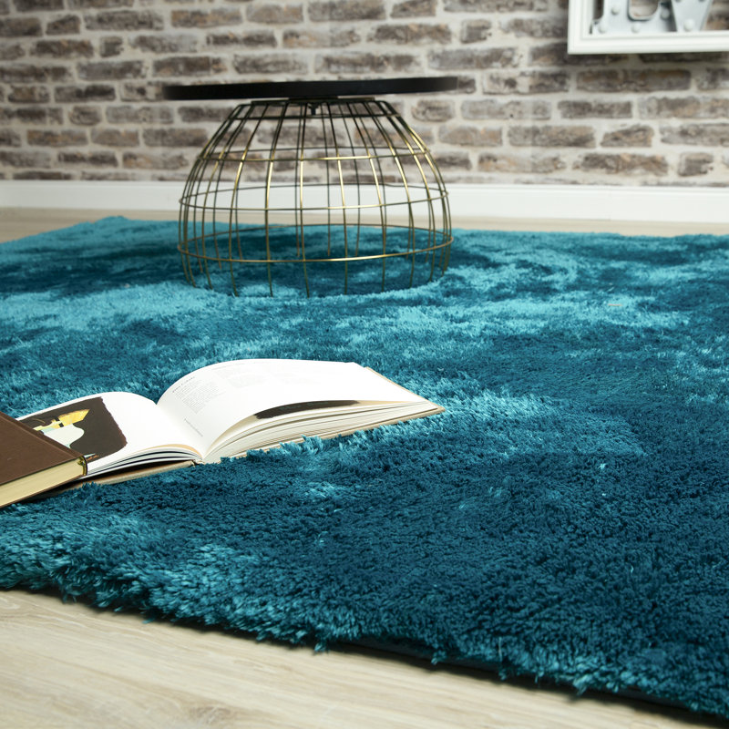 Curacao Abstract Hand Tufted Area Rug, Rectangular 60 x 110cm, Petrol