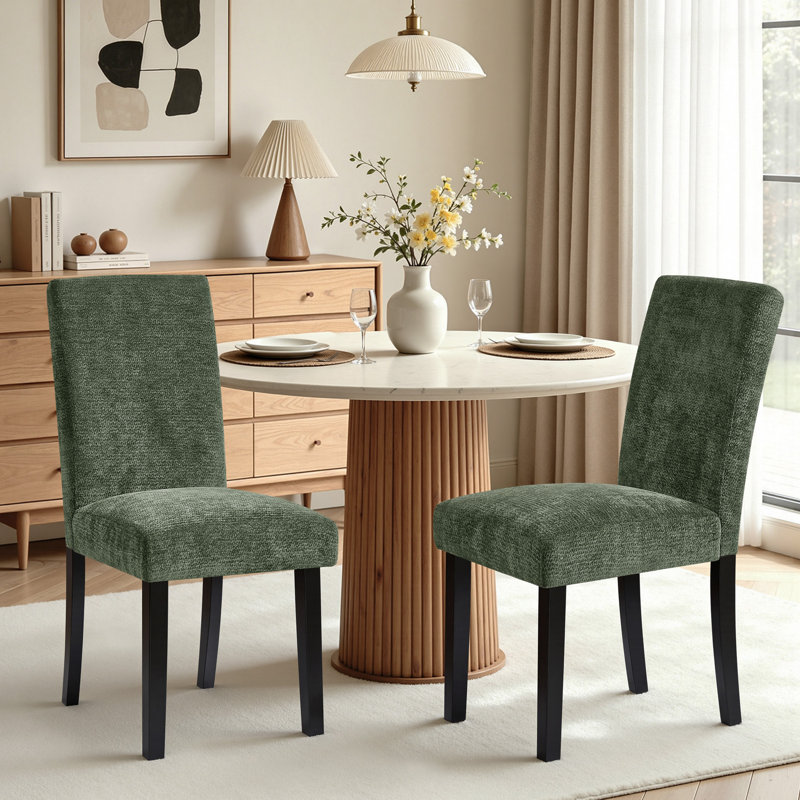Chaises de salle à manger rembourrées en tissu avec pieds en bois massif (ensemble de 2), 2, Green