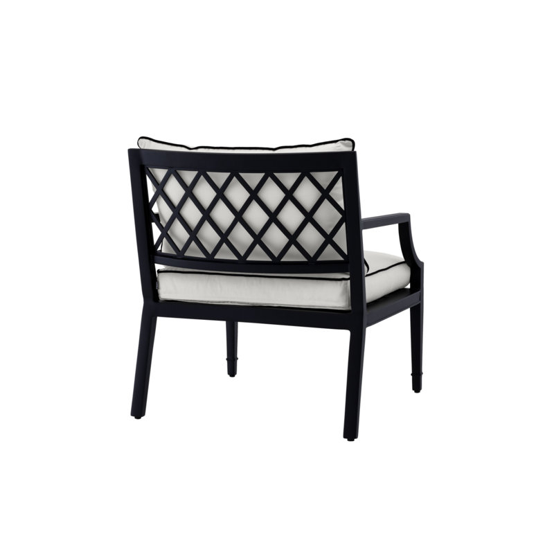 Chaise de patio avec coussins Bella Vista, Cadre noir mat / coussin blanc
