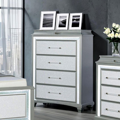 Glamour Style 1pc Chest Faux Crystal Trim LED Acrylic Handles Ball Bearing Glides Gray Finish Bedroom Furniture