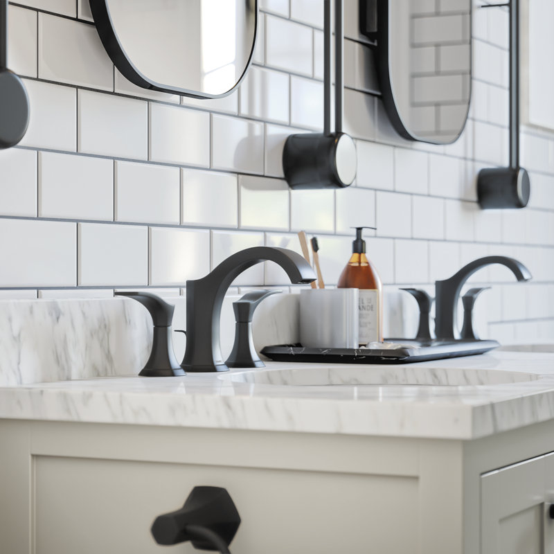 Locarno Widespread Bathroom Faucet with Drain Assembly, Matte Black