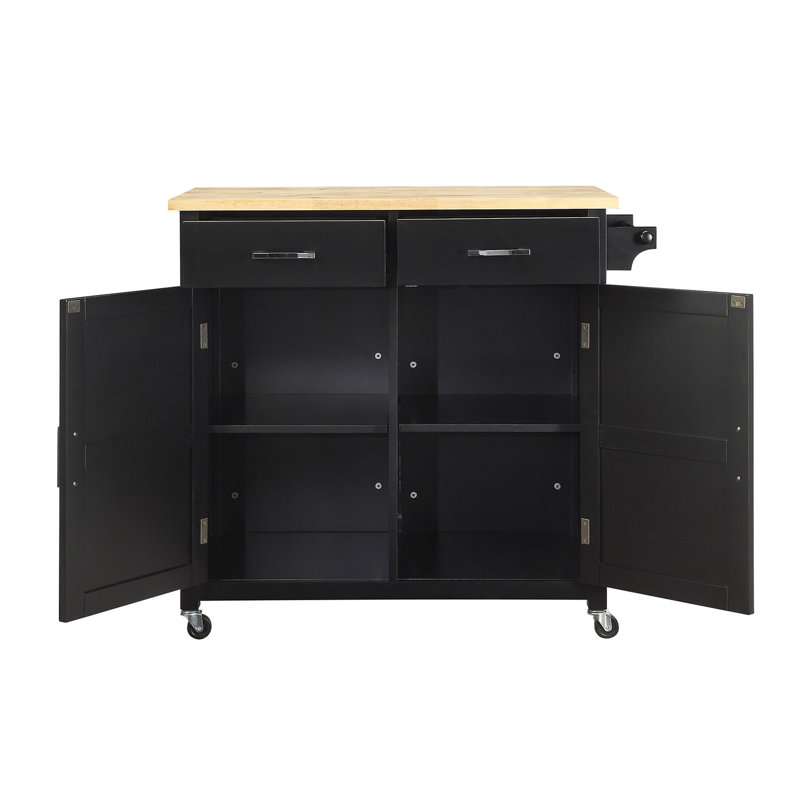 Ozkardes Solid Wood Top Kitchen Cart, Black