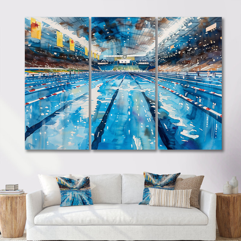 Piscine olympique avant la course I - Ensemble de décoration murale de natation, Toile tendue, H 32 po x l 48 po x P 1 po