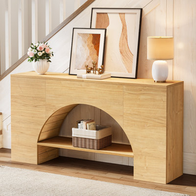 63-Inch Console Table, 2-Tier Wood Entryway Table