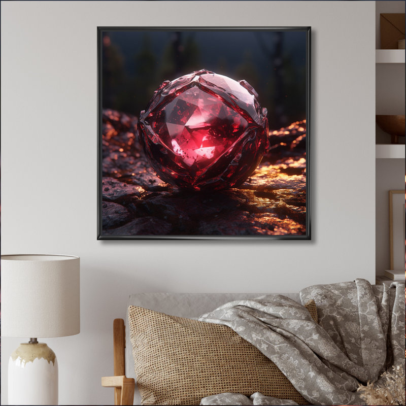 «Red Gold Vibrant Stones» sur impression sur toile, H 24 po x l 24 po x P 1 po, Cadre flottant noir