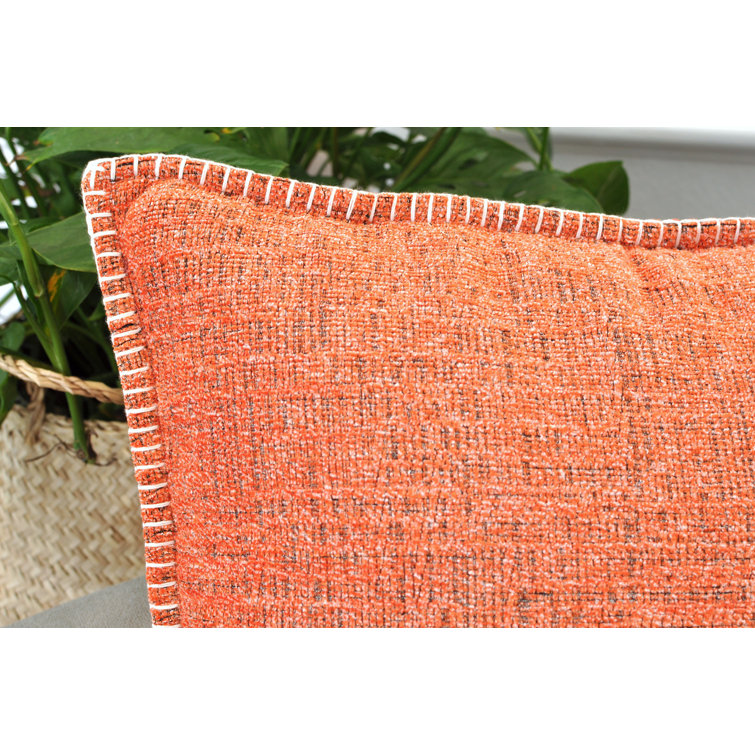 Soft Textured Lumbar Pillow Covers 12 x 20 Inches Coral Orange Set of 2 |Decorative Stitched Edge Chenille Cushion Covers | Modern Accent Small Pillow