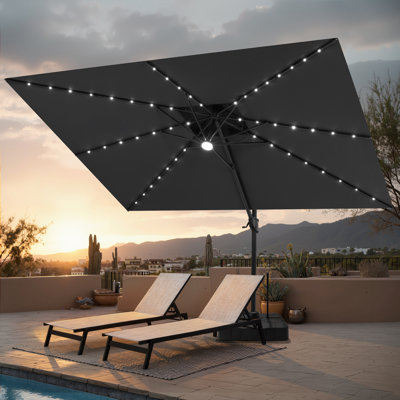 141'×104' Solar Led Lights Cantilever Umbrella With Easy-Move Base | One-Person Mobility