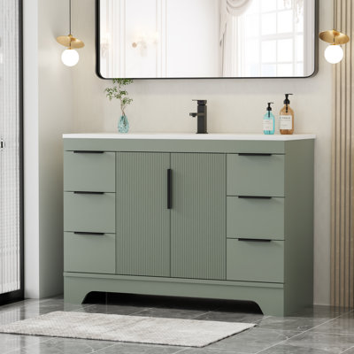 48" Single Bathroom Vanity Set With Resin Sink Top, Faucet, Assembly Required