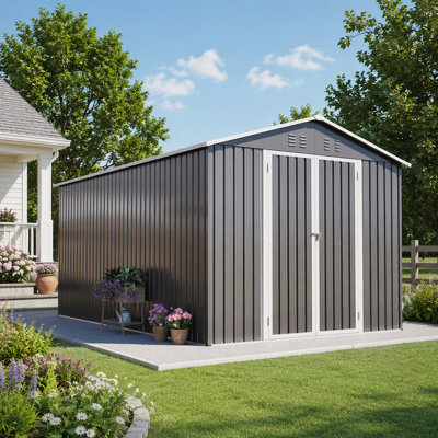 Remise verrouillable en métal sécurisée 8 x 12 pi - Espace de rangement extérieur spacieux et durable avec cadre en aluminium, idéal pour la cour, le patio et la pelouse