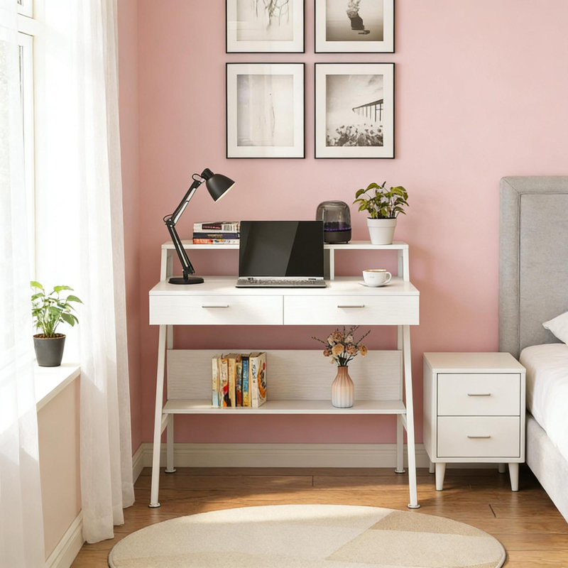 Bureaux compacts modernes avec cadre en métal et rangement pour le bureau personnel