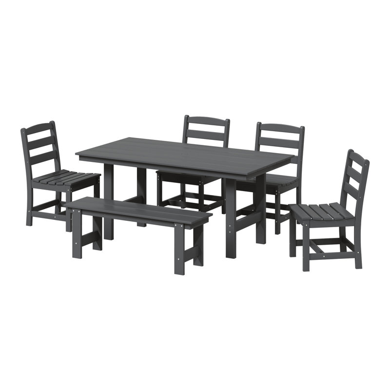 6-Piece Side Chair Dining Set With Bench, Gray
