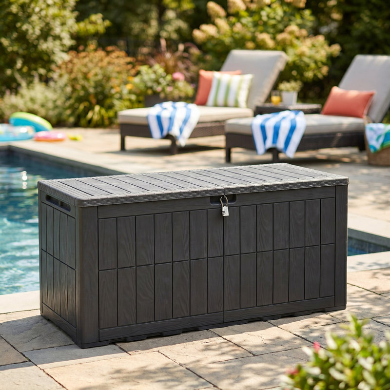 Edrosie Inc 130 Gallons Water Resistant Resin Deck Box with Combination Lock,Gray, Gray