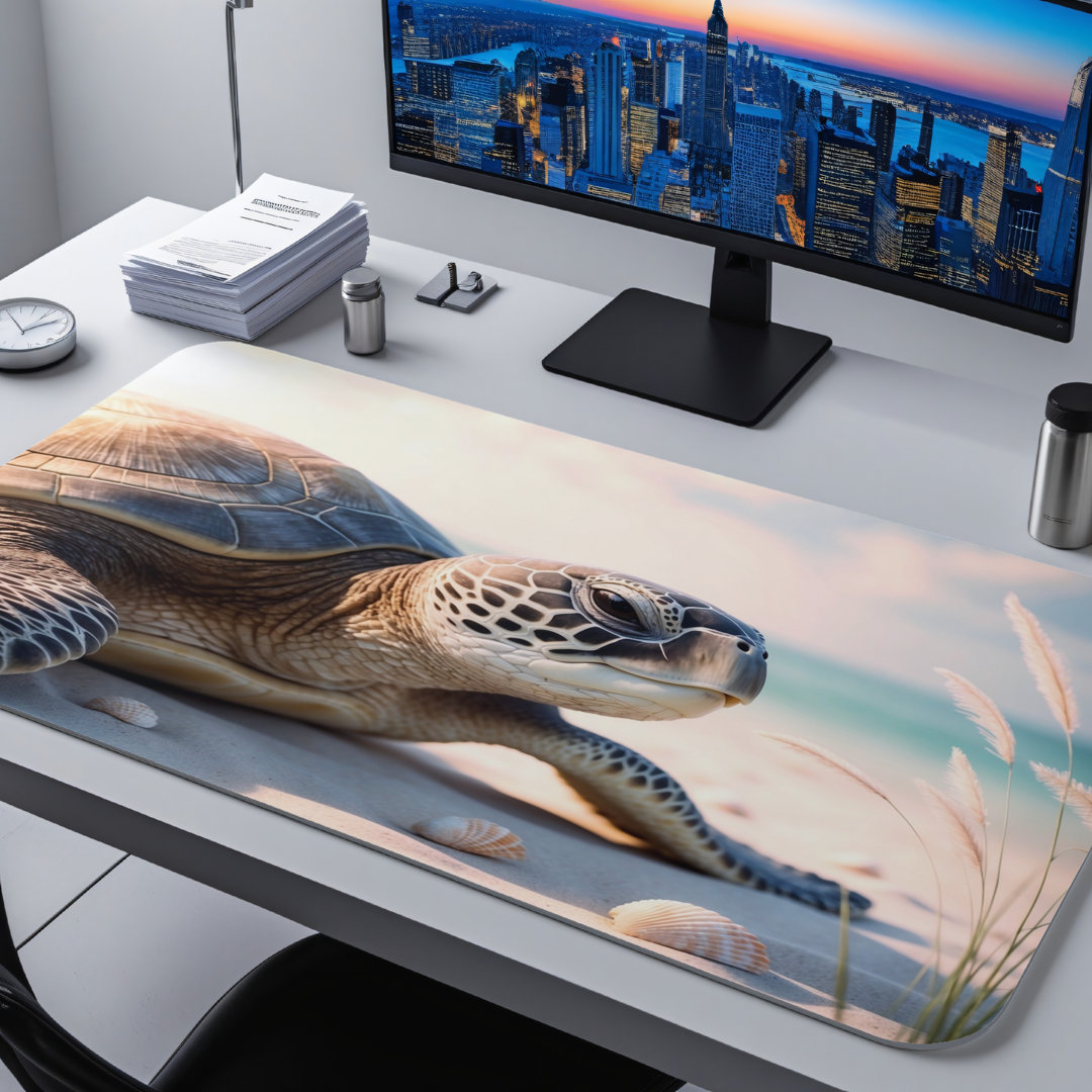 Majestic Sea Turtle Desk Mat, Ocean Beach Wildlife Mouse Pad, Serene Coastal Office Decor, Marine Life Computer Mat, Nature Lover Gift