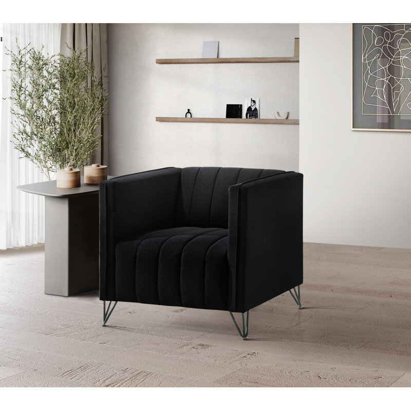 Chylee Square Arm Chair, Black Linen 