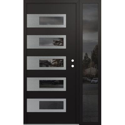 D3 Left-Hand 48 In. X 80 In. Panel Silver Steel Black And Black Mirrored Glass With Sidelite Mirrored Glass Prehung Front Entry Door