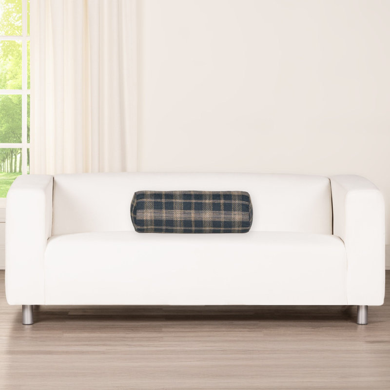 Canvey Prussian Throw Pillow, Polyester, Navy Plaid, Bolster 8"H x 21"W