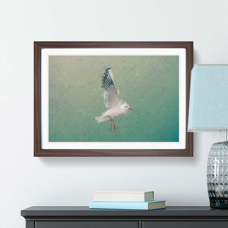 Seagull in Abstract - Picture Frame Graphic Art Print, Walnut, 50cm H x 76cm W x 2cm D