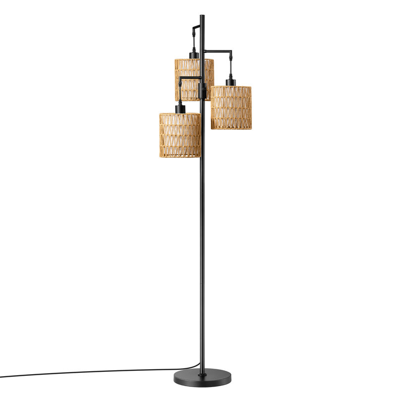 65" Rattan Tree Floor Lamp with Dimmer Switch , 3 Bulbs Included