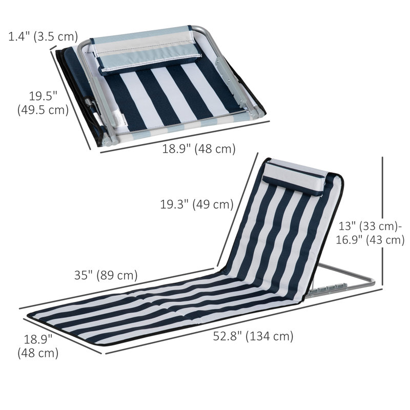 2 chaises longues pliantes avec coussin, Bleu / blanc