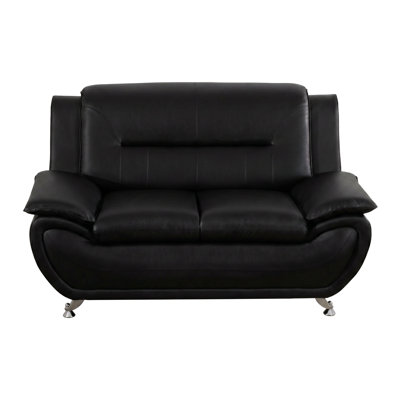 61”Modern 2 Seater Black Faux Leather Sofa