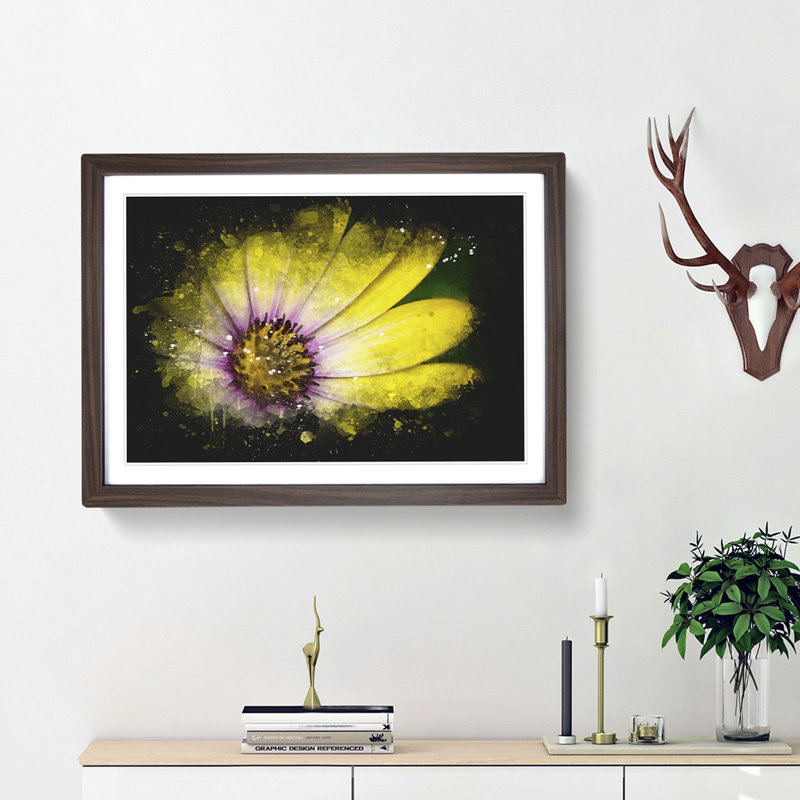 Yellow Gerbera Flower - Framed Print, Walnut Framed, 62cm H x 87cm W x 2cm D