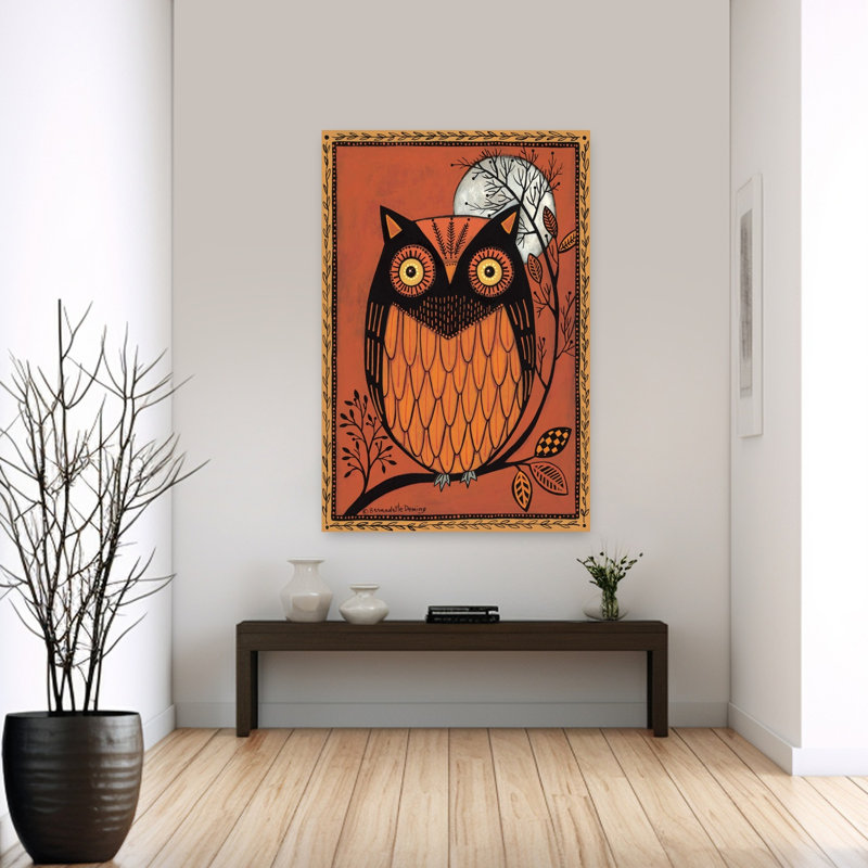 Art abstrait hibou orange, H 60 po x l 40 po