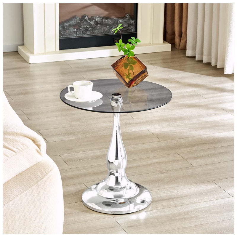 Table de bout ronde 19,6 pouces, Gray,Silver