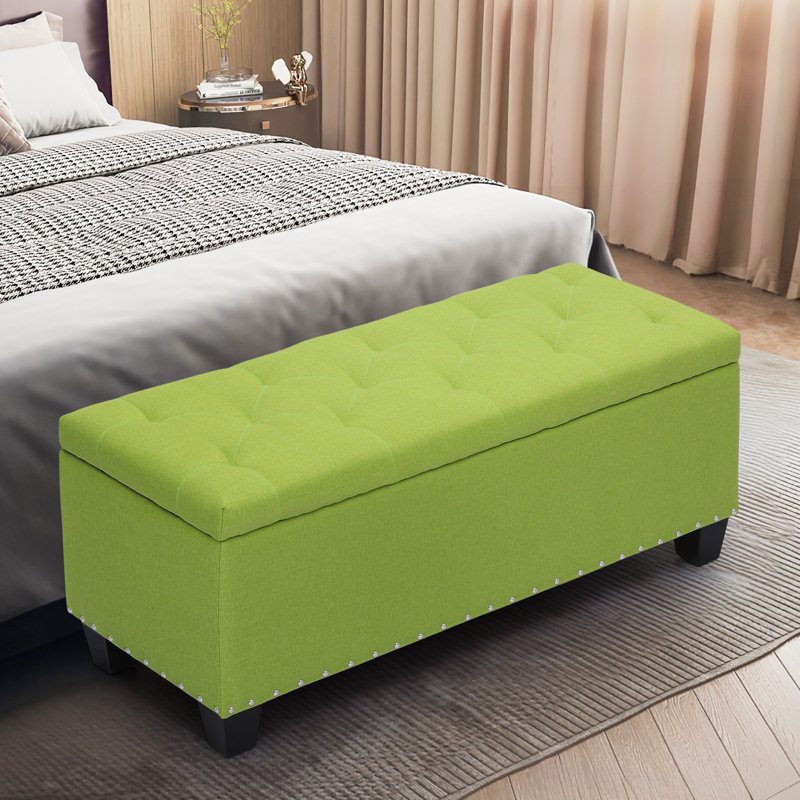 Repose-pieds rembourré en tissu avec banc de rangement Grimstad, Vert