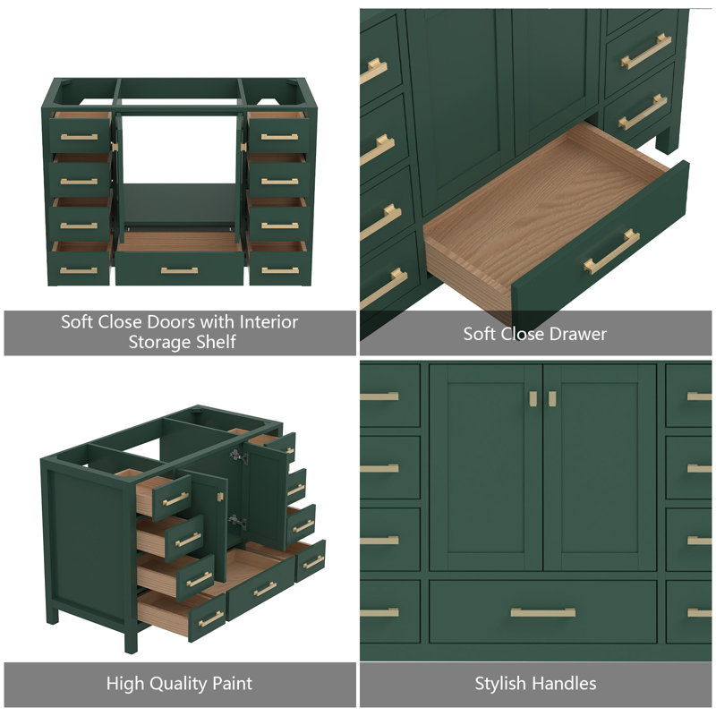 48 Inch Green Solid Wood Bathroom Vanity with Top and Storage Cabinet