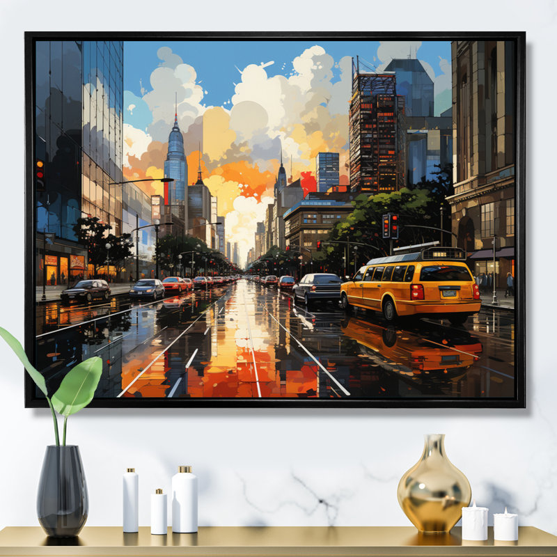 City Atlanta Popart II sur toile, H 24 po x l 32 po x P 1 po, Cadre flottant noir