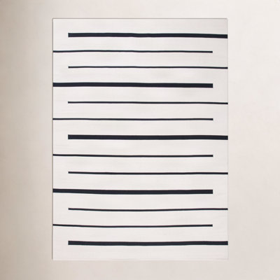 Mana Striped Handwoven Cotton Ivory/Black Area Rug