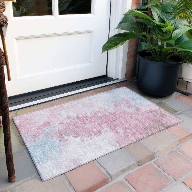 Machine Washable Indoor/Outdoor Cinead ACN1675 Blush Rug, Rectangle 1'8" x 2'6"
