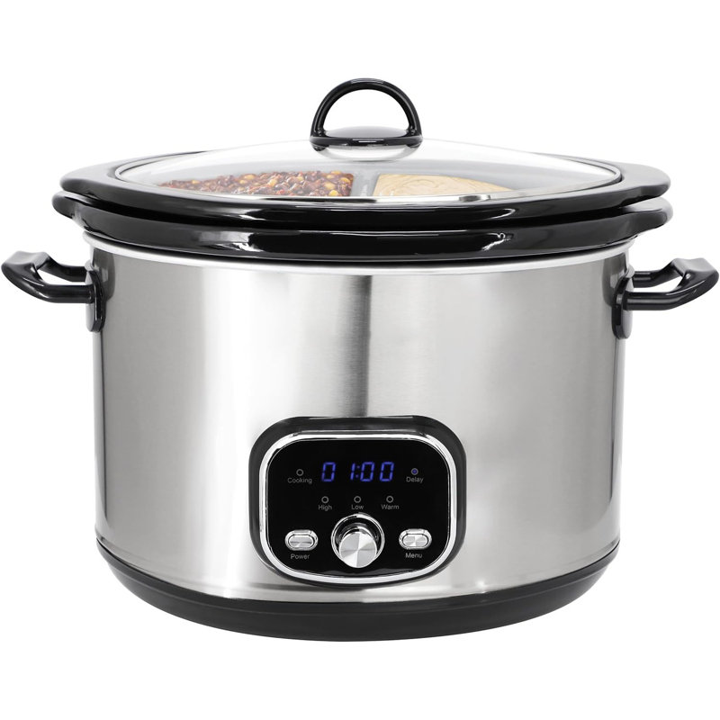 6qt + 2.6qt Split Stainless Steel Electric Slow Cooker With Digital Control