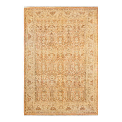 Tapis beige / jaune noué à la main de conception unique 6 pi 2 po x 9 pi Shevaun
