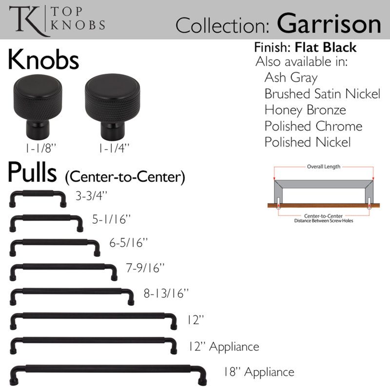 Garrison Knob 1 1/8 Inch Knob, Flat Black, 1 1/4" Knob Diameter