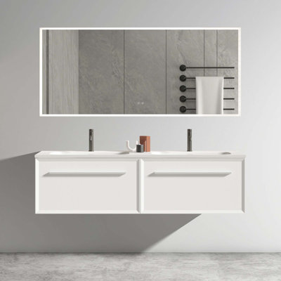 Meuble-lavabo mural moderne avec tiroir à lumière DEL automatique et lavabo intégré
