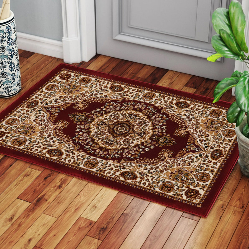 Red 2 Ft. X 3 Machine - Made Medallion Area Rug, Featuring Intricate Detailing And Soft Jute Backing, Safe Rectangle Rug Ft., With Majestic Central Design Pet