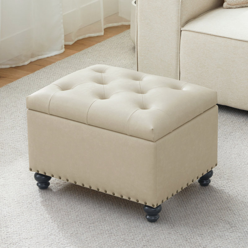 23.6" W Rectangle Upholstered Storage Ottoman, Beige