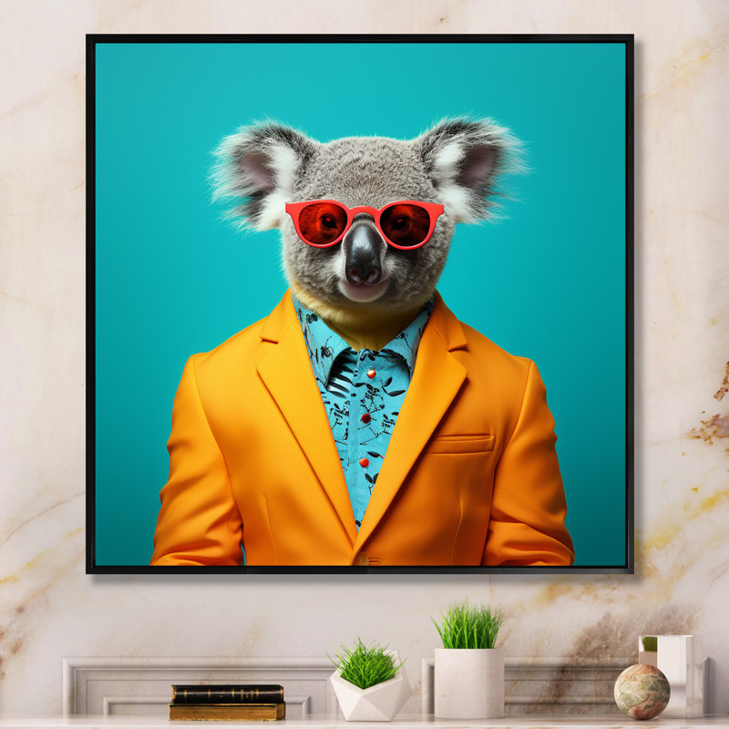 In suit Koala II - Koala, art mural animal, Cadre flottant noir, H 36 po x l 36 po x P 1,5 po
