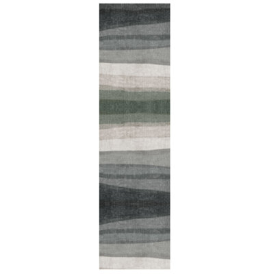 Green Striped Polyester Soft Touch Machine Woven Decorative Area Rug