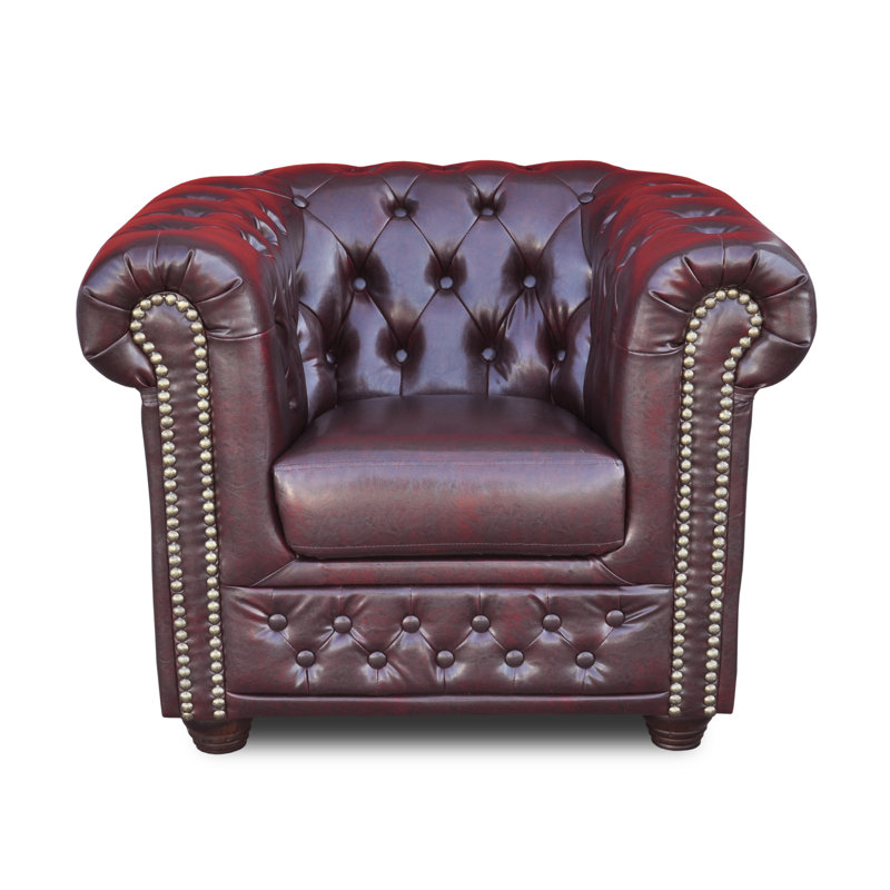 Canton Faux Leather Chesterfield Chair, Antique Maroon