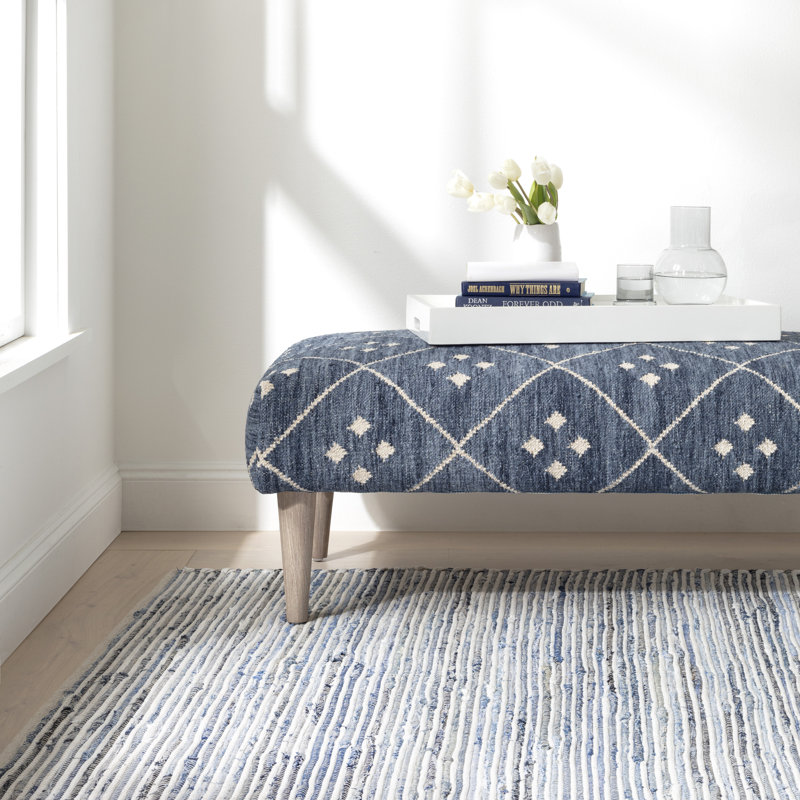 Denim Rag Ribbed Handwoven Cotton Rug, Rectangle 3' x 5'