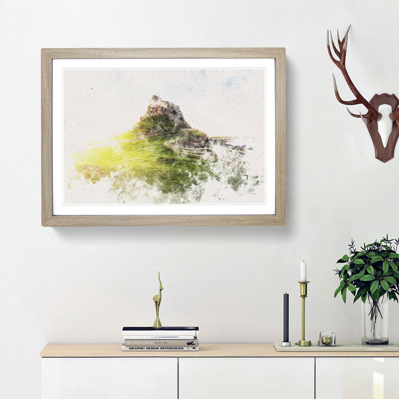 Holy Island Lindisfarne - Picture Frame Painting Print, 36cm H x 48cm W x 2cm D, Oak Framed