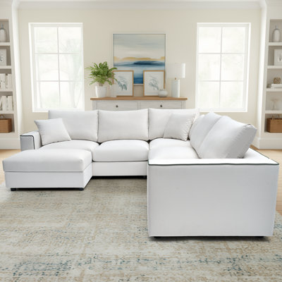 Cloud Modular Sectional Sofa Upholstered Deep Seat Couches With A Movable Ottomon That Can Be Used On Both Sides