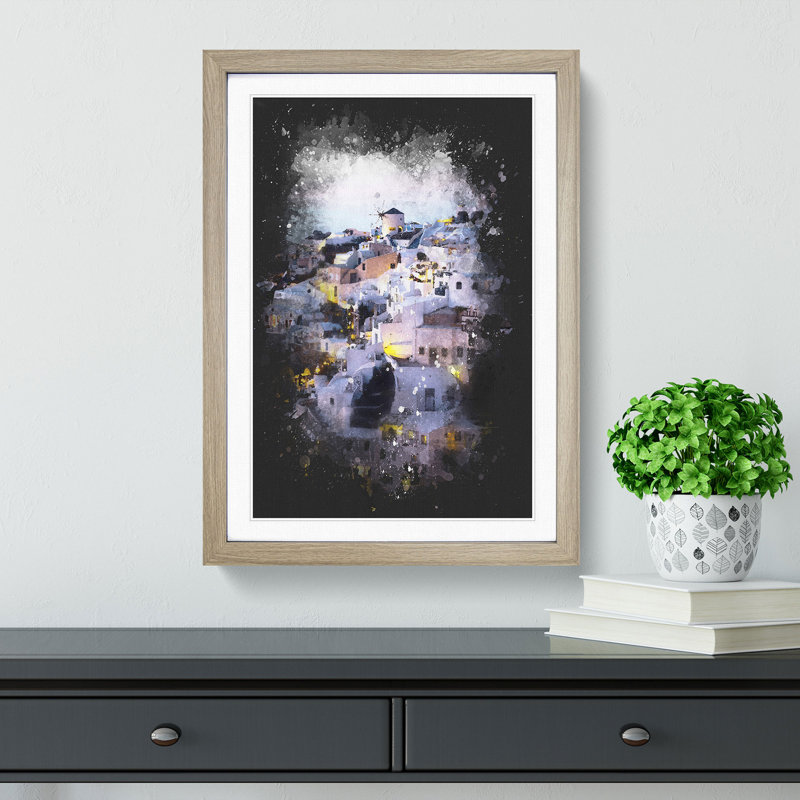 The Santorini Skyline in Greece - Framed Print, 33cm H x 24cm W x 2cm D, Oak Framed