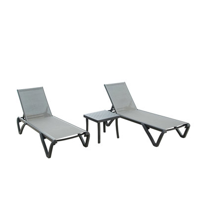 Patio Chaise Lounge Chair Of 3 - Outdoor Aluminum Chairs With Adjustable Positions & Side Table For Beach, Yard, Balcony, Poolside  Grey Seductive Design 3 Grey Polypropylene Air Circulation