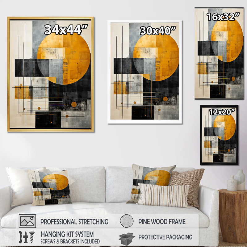 Cerulean Cubism Shapes II - Formes abstraites, impressions sur toile, H 44 po x l 34 po x P 1,5 po, Cadre flottant doré